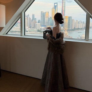 LIN BOUTIQUE 法式性感赫本风柔软舒适抹胸拼接连衣裙小黑裙女新