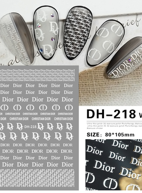 网红烫金银黑白色美甲背胶贴纸薄韧指甲贴品牌潮流贴花装饰潮牌