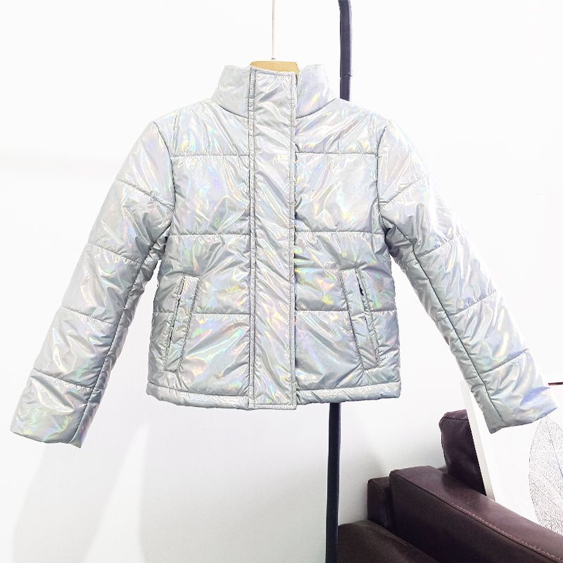 反季清仓外贸高级儿童棉服亮面银色厚实免洗洋气棉袄棉衣冬季外套