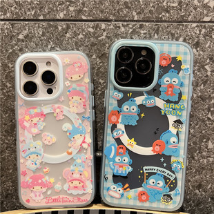 日小众少女双子星magsafe磁吸支架适用iPhone17pro手机磁吸壳丑鱼汉顿16promax全包软边硬壳15双层图案边框14