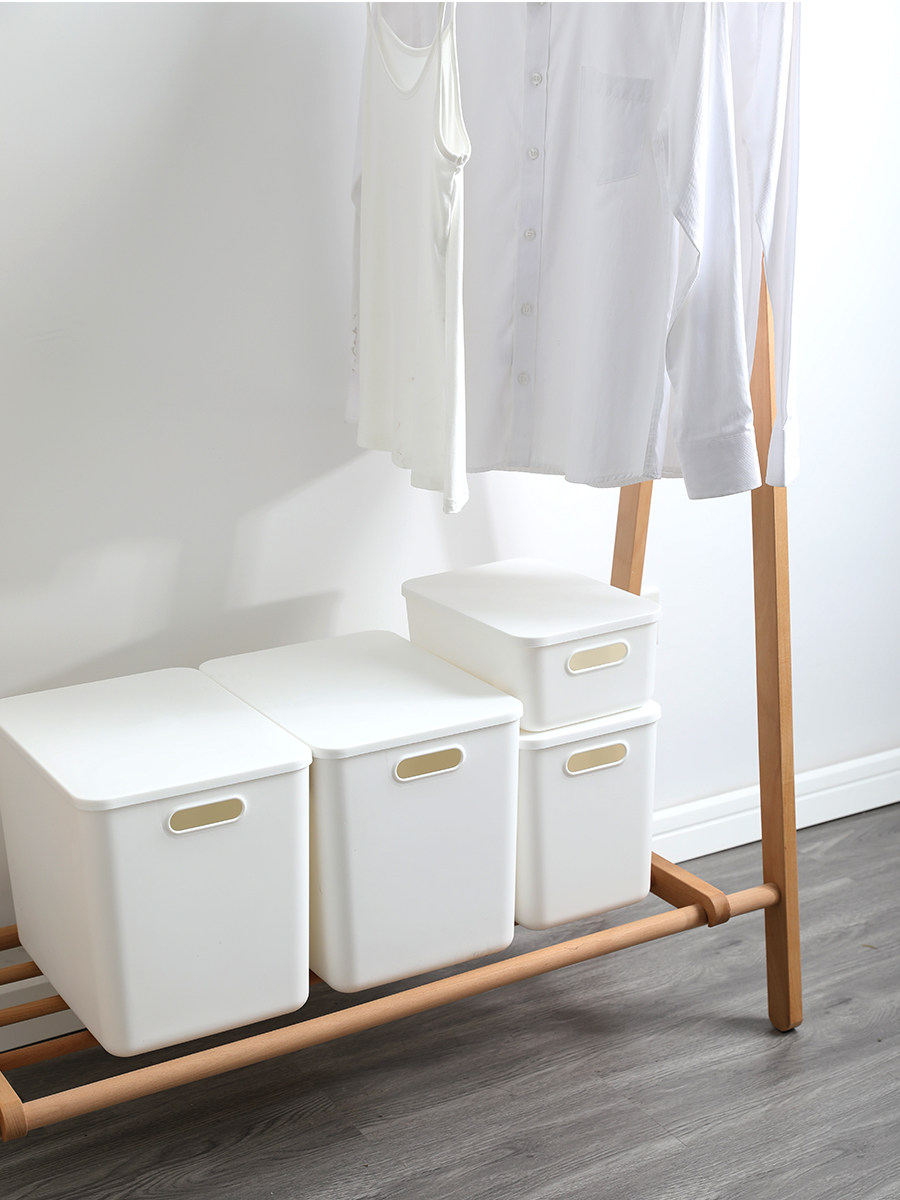 日式收纳盒衣服杂物多功能加厚手提塑料简约纯色可带盖收纳整理箱
