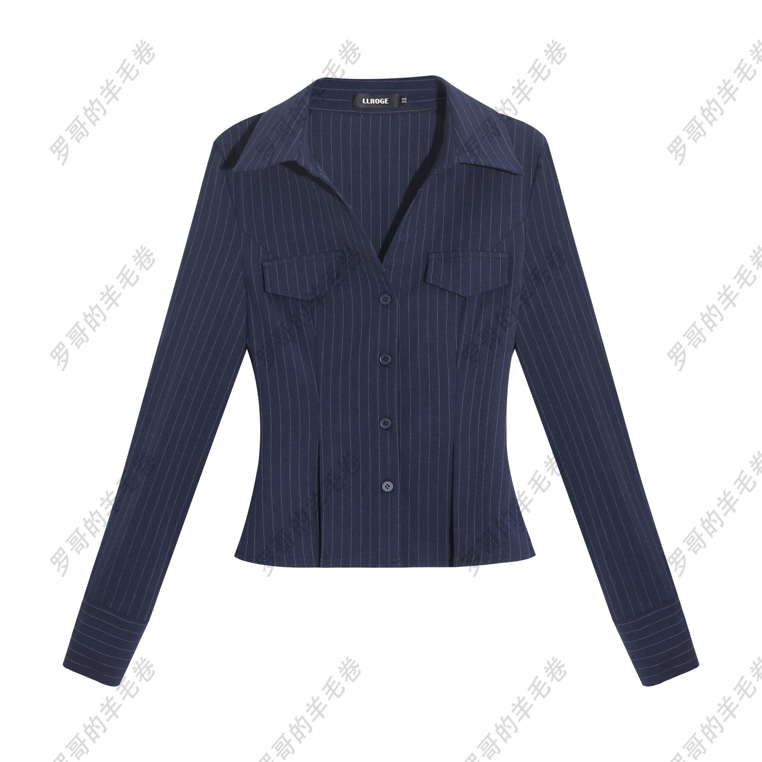 thumbnail for Luo Ge's Wool Roll Blue Striped Slim Shirt Women's Waist Long Sleeve Babes Design Slim Workplace Top