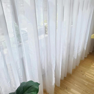 外贸清仓纱帘白色素粉雅灰客厅飘窗阳台透光背景纱防蚊滤光飘逸仙