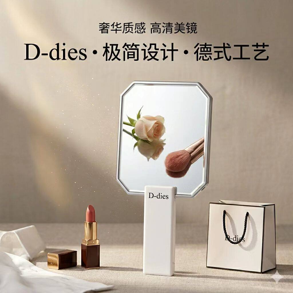 新款便携手柄镜专用化妆镜随身梳妆镜几何高清成像开启精致妆容