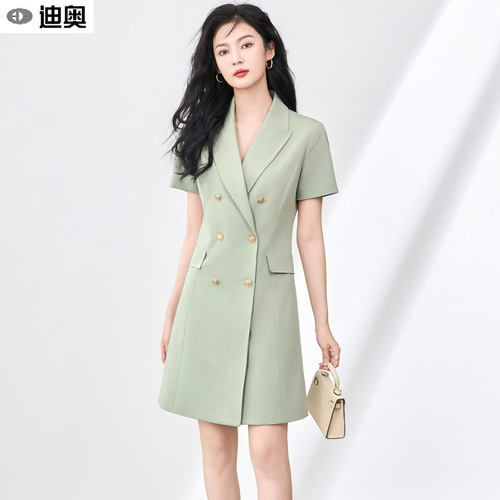 迪奥轻职装连衣裙简约翻领中长裙