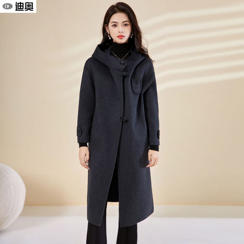 迪奥高级感连帽双面呢羊毛大衣女