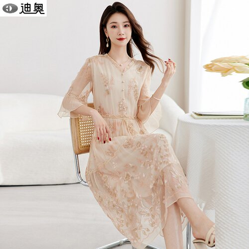 迪奥气质减龄氛围感真丝连衣裙女