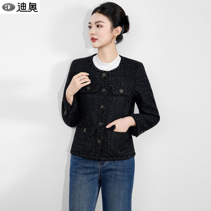 迪奥高级感黑色小香风短外套女25秋冬新款亮丝编织羊毛粗花呢上衣,女装/女士精品,短外套,淘宝优惠券,粉丝福利购,淘宝优惠卷