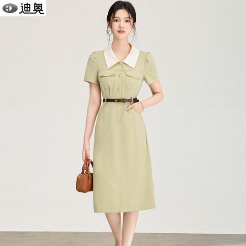 迪奥夏季连衣裙女时尚翻领衬衫裙