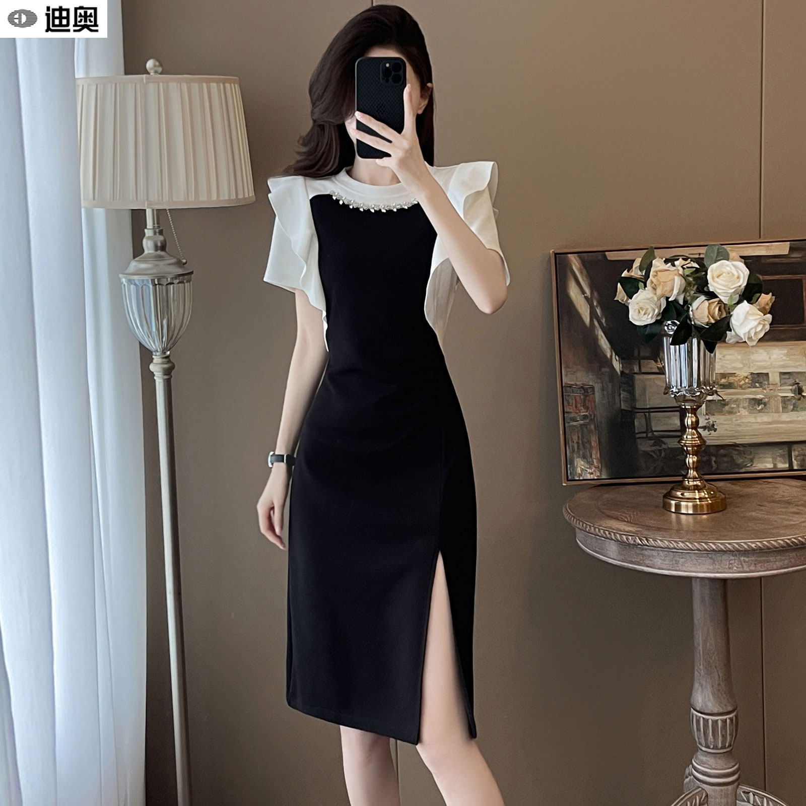 迪奥连衣裙女夏26新款今年流行裙子高级撞色气质名媛风短袖中长裙