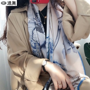 迪奥高级感气质围巾女百搭时尚25秋冬丝巾两用围脖护肩桑蚕丝披肩