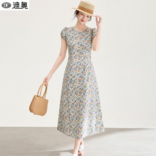 迪奥复古优雅碎花连衣裙显瘦裙子