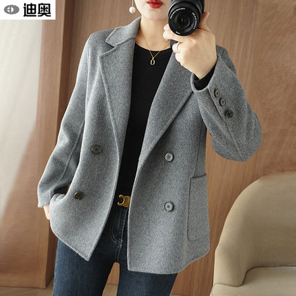 迪奥双面呢羊绒大衣女秋冬新款纯羊毛呢子外套高端小个子短款上衣