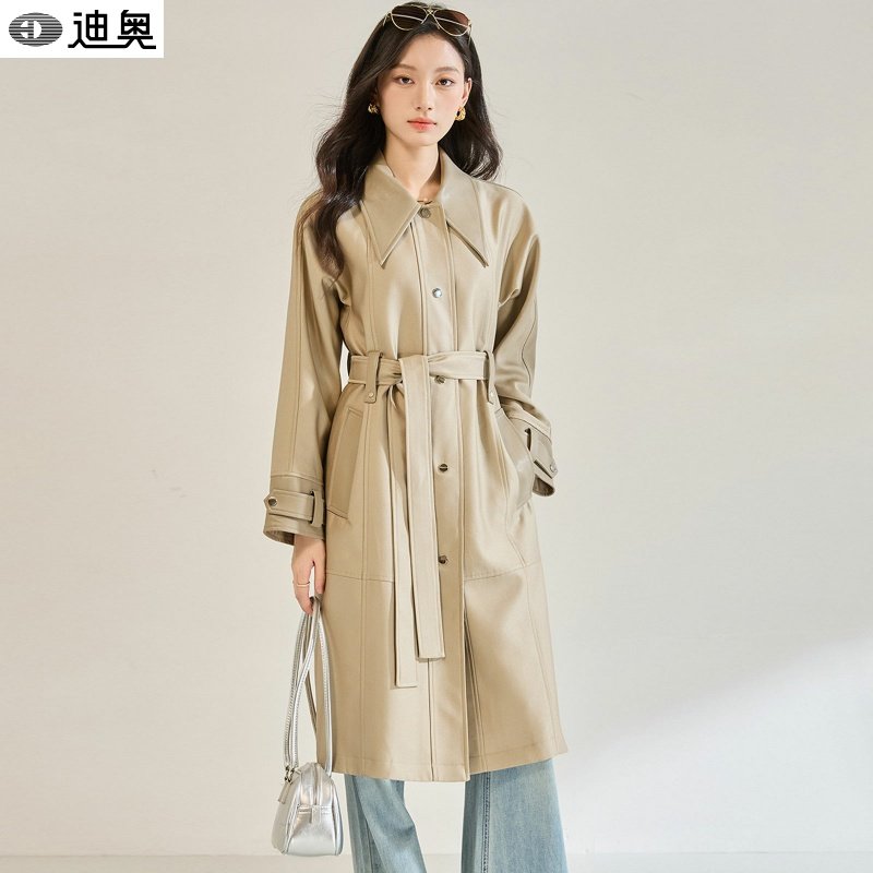 迪奥女装风衣26新款高级感皮革拼接中长款气质大衣时尚女神范外套