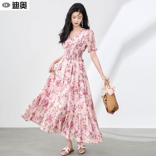 迪奥短袖连衣裙夏天甜美大摆裙子