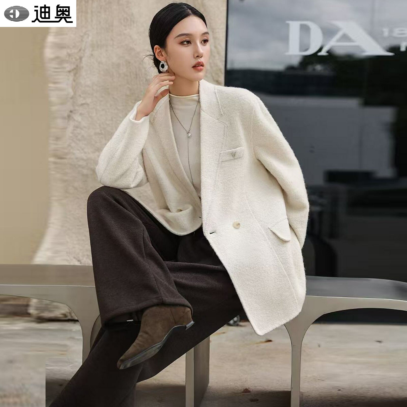 迪奥高品质羊毛苏丽绒毛呢外套女2026秋冬新款气质简约双面呢西服