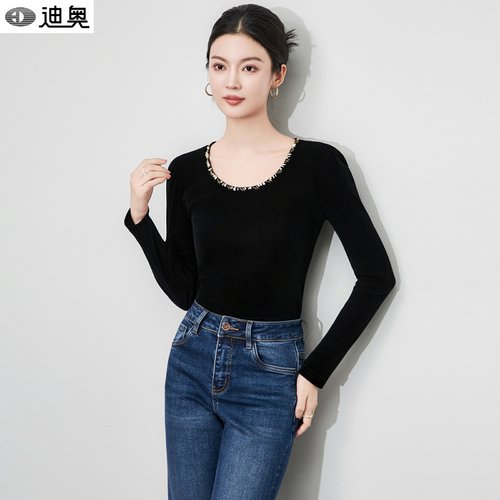 迪奥轻奢时髦女人味丝绒打底衫女