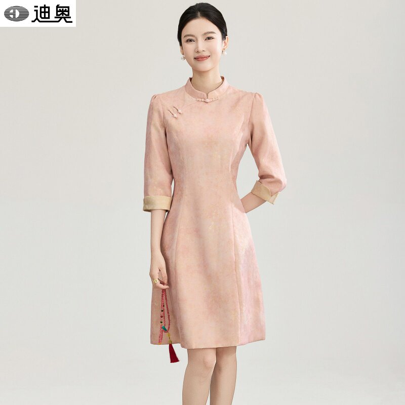 迪奥早春新中式连衣裙女2026新款国风气质云锦感提花缎丝绉旗袍裙