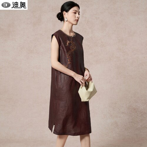 迪奥新中式重工国风刺绣真丝裙子