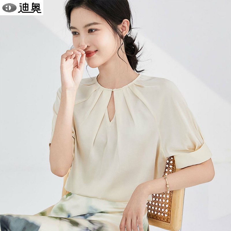 迪奥轻奢真丝短袖女2026夏季新款宽松显瘦上衣半袖重磅桑蚕丝T恤
