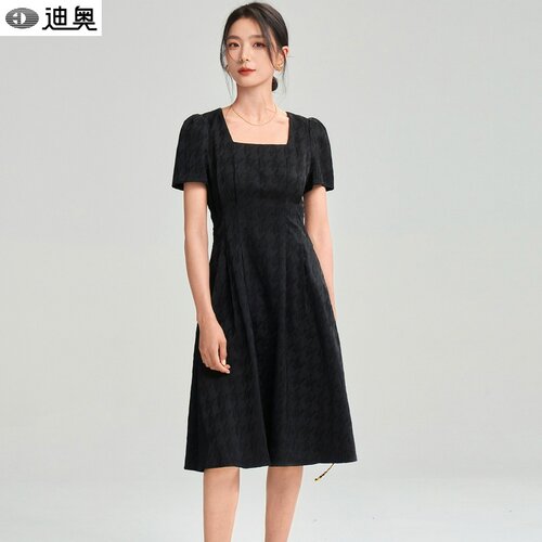 迪奥复古方领显瘦小个子连衣裙夏