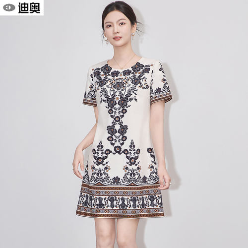 迪奥复古时尚优雅定位印花连衣裙