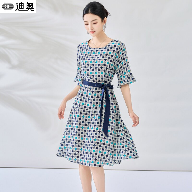 迪奥100%桑蚕丝双绉真丝连衣裙女2026夏季新款气质名媛高级印花裙