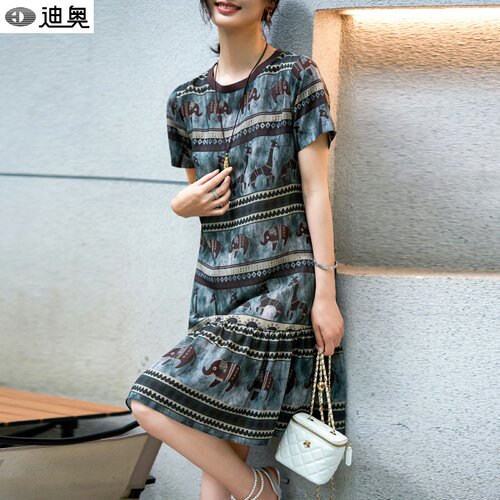 迪奥高端桑蚕丝连衣裙真丝印花裙