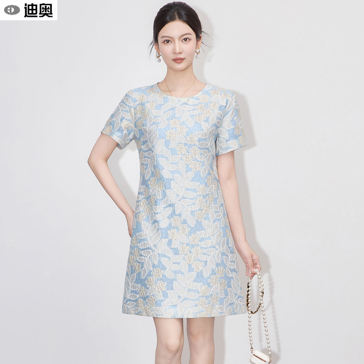 迪奥连衣裙夏女26新款气质金线浮雕提花精致优雅小香风短袖A字裙