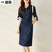 迪奥春夏季 中袖 牛仔连衣裙女士复古收腰显瘦中长裙子潮流气质减龄