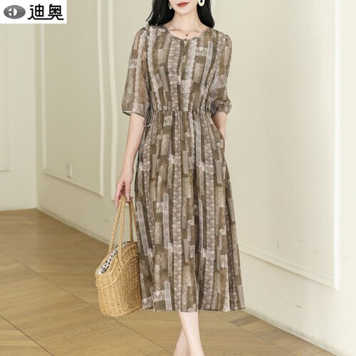 迪奥气质优雅桑蚕丝真丝连衣裙夏