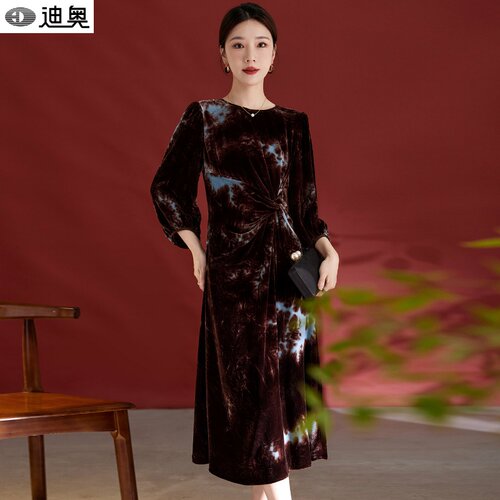 迪奥桑蚕丝丝绒连衣裙真丝绒裙子