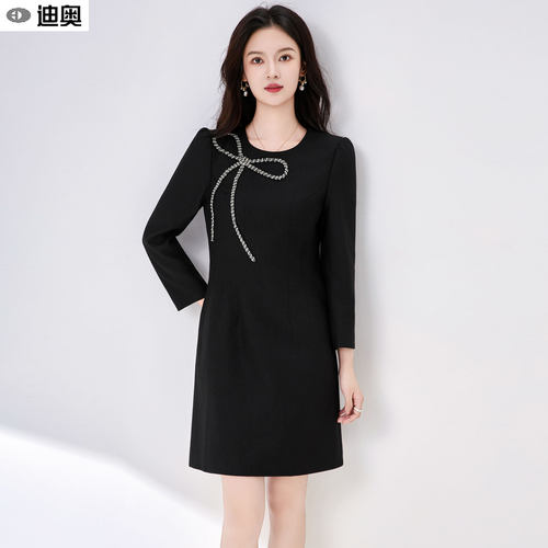 迪奥高奢名媛风连衣裙长袖小黑裙