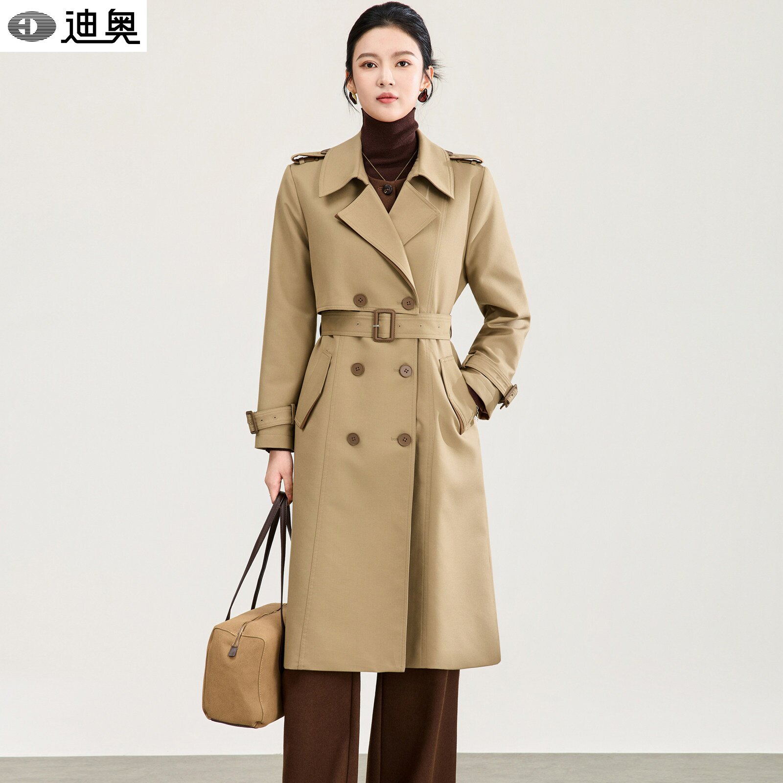 迪奥卡其色风衣女长款2026秋季新款英伦风双排扣收腰气质大衣外套