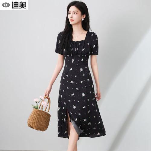 迪奥时尚优雅氛围感短袖连衣裙子