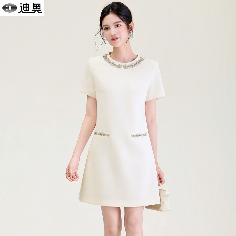 迪奥法式小香风连衣裙女夏2026新款轻奢优雅钉钻气质高级感中长裙