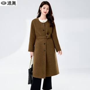 迪奥双面呢羊毛大衣女25秋冬新款女神范优雅气质系带收腰毛呢外套