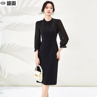 迪奥法式高级感连衣裙女25春夏新款纺纱拼接设计感气质礼服中长裙