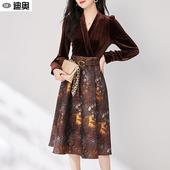 迪奥长袖 丝绒裙子 高级感中长款 连衣裙女2025秋冬新款 收腰显瘦法式