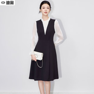 迪奥长袖假两件连衣裙女2025新款高级感法式气质超好看中长款裙子