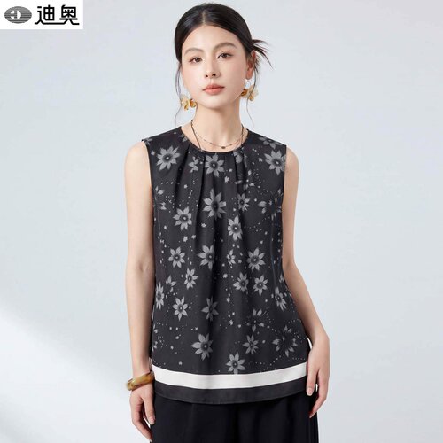 迪奥小众轻奢桑蚕丝印花无袖背心