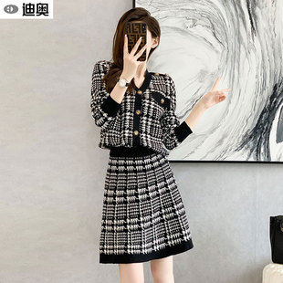 迪奥小香风套装女小个子穿搭高级感毛衣A字裙针织两件套25春新款