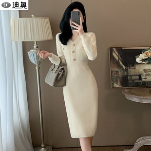 迪奥气质小香风连衣裙女2026早春新款减龄水貂绒毛衣裙长袖打底裙
