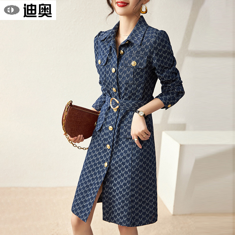 迪奥长袖牛仔连衣裙女25秋季新款高端洋气A字裙法式气质收腰裙子