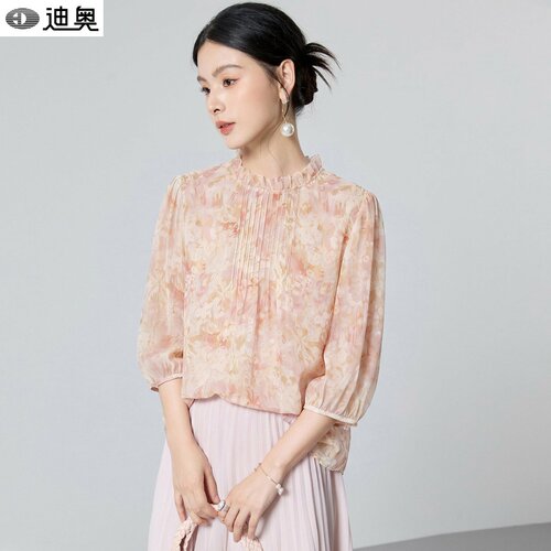 迪奥气质温柔风真丝印花衬衫女夏