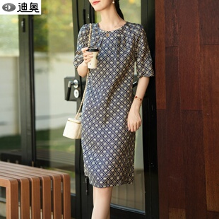 迪奥小个子真丝连衣裙女2026夏季新款气质通勤高级感印花桑蚕丝裙