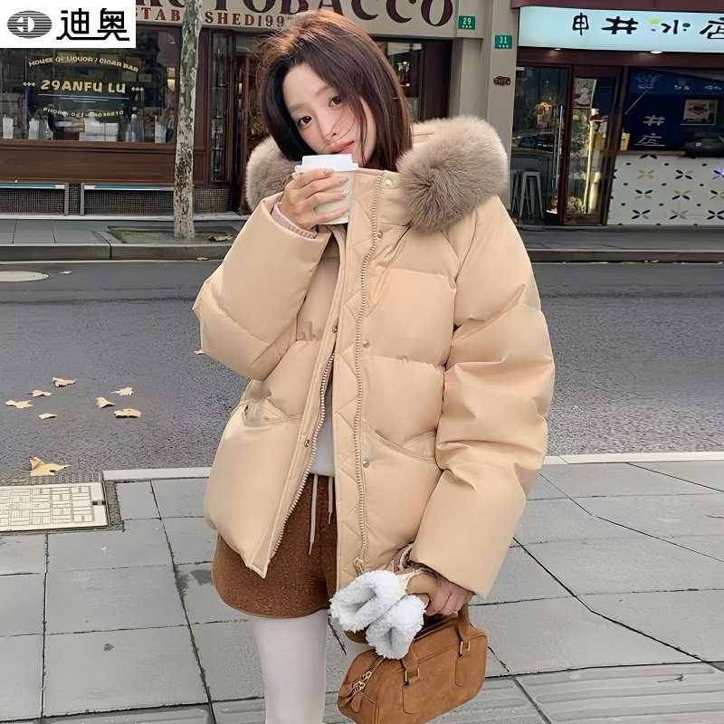 迪奥25冬季新款狐狸毛领羽绒服女款白鸭绒加厚宽松高级小个子外套