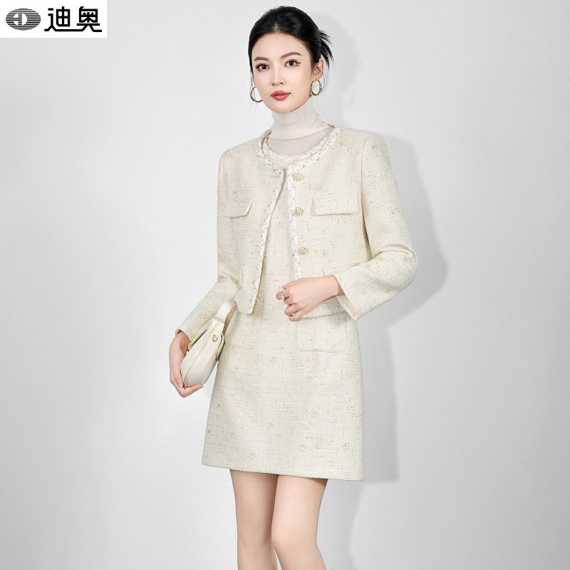 迪奥25新款小香风套装裙女秋冬法式千金风钉珠粗花呢外套+背心裙,女装/女士精品,时尚套装,淘宝优惠券,粉丝福利购,淘宝优惠卷