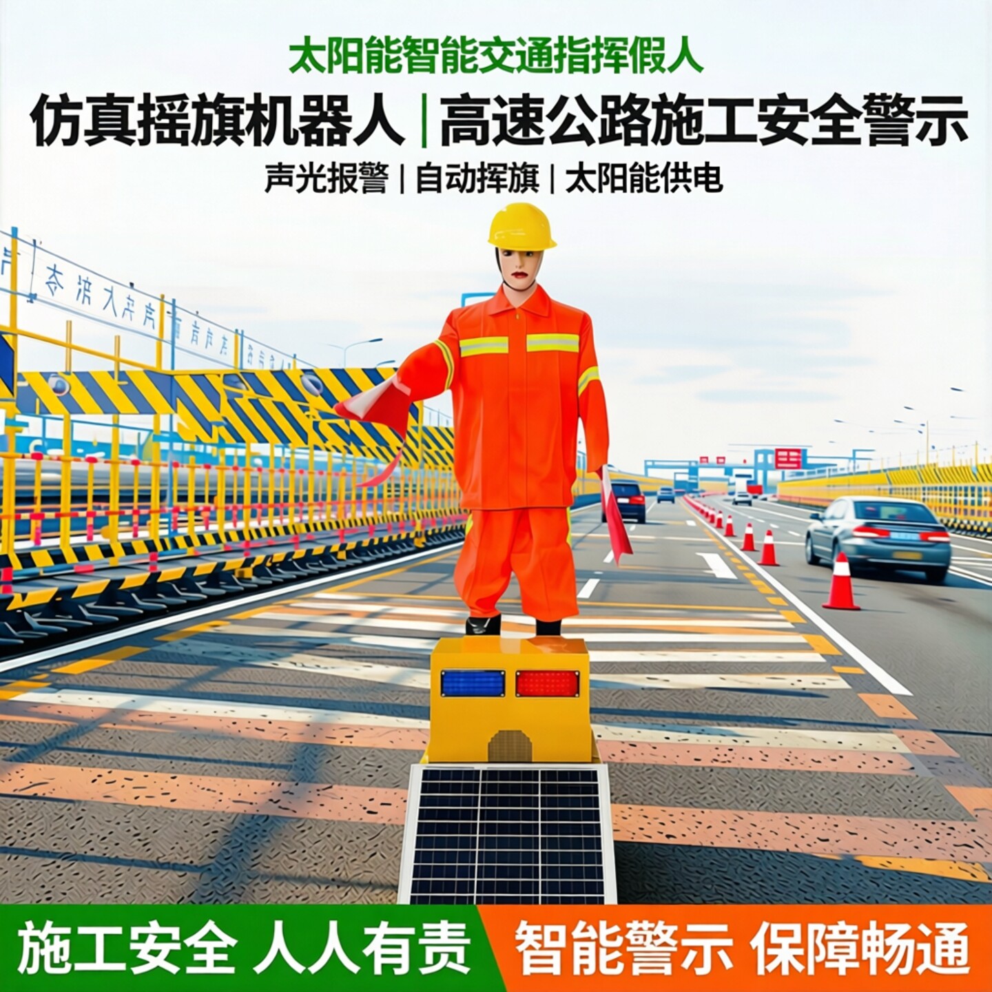 太阳能摇旗机器人交通指挥假人保通机器人高速折叠人声光报警器