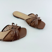 露趾外穿舒适一字拖网面水钻平底拖凉鞋 蝴蝶结网纱拖鞋 女2025新款